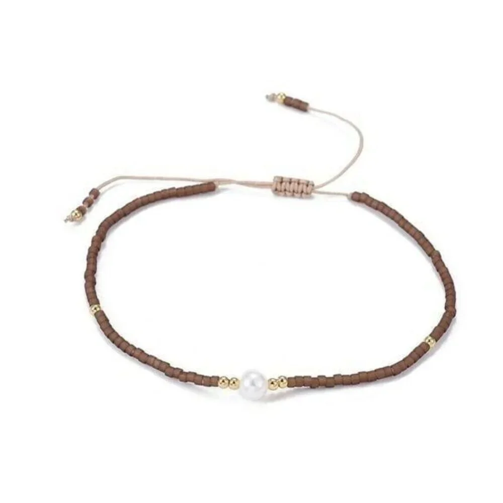 Handcrafted Real Freshwater Pearl Mocha Brown Japanese Glass Beads Bracelet